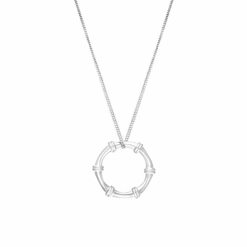 Sterling Silver Bamboo Open Circle Pendant Necklace D