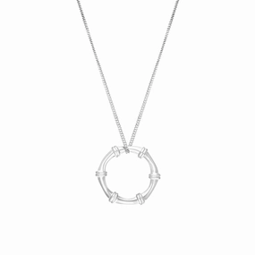 Sterling Silver Bamboo Open Circle Pendant Necklace D