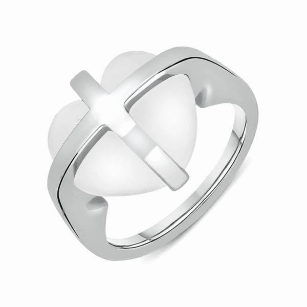 Sterling Silver Bauxite Cross Heart Ring