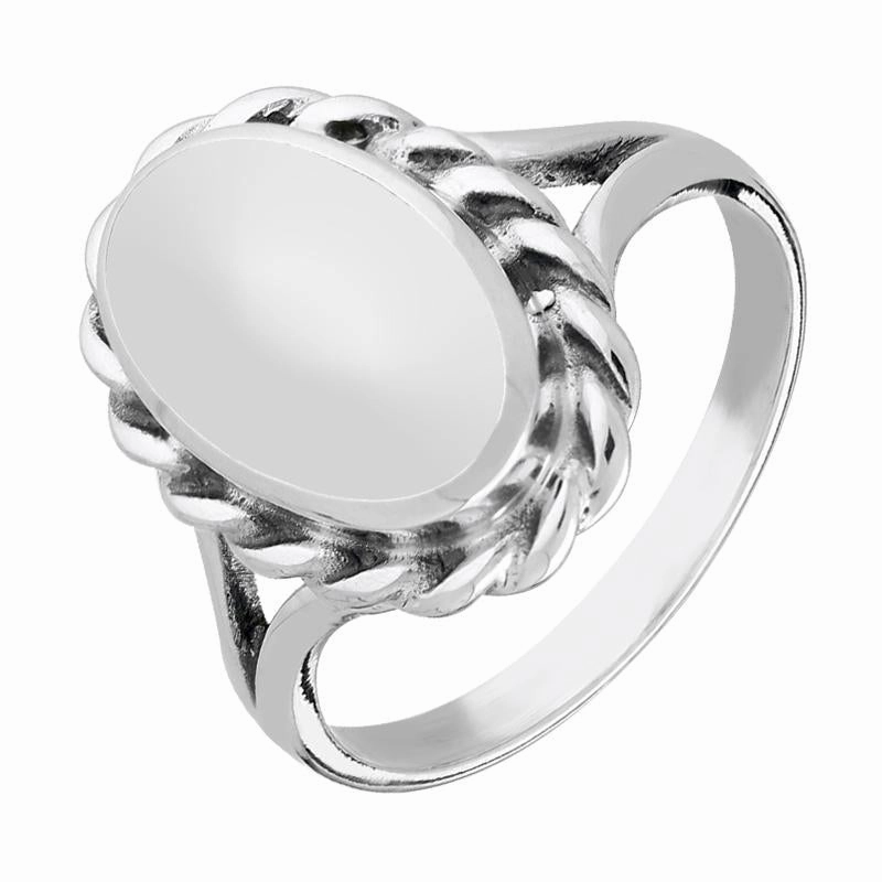 Sterling Silver Bauxite Heavy Oval Rope Edge Ring