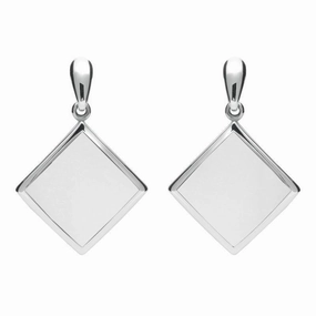 Sterling Silver Bauxite Modern Flat Square Drop Earrings