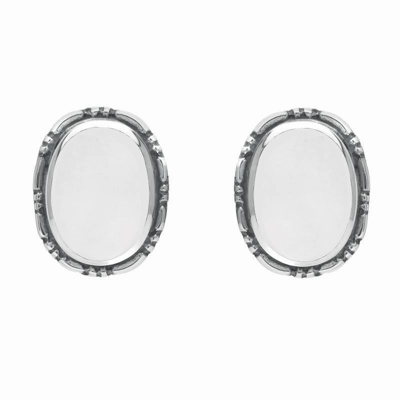 Sterling Silver Bauxite Oval Rope Edge Stud Earrings