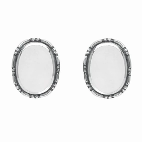 Sterling Silver Bauxite Oval Rope Edge Stud Earrings