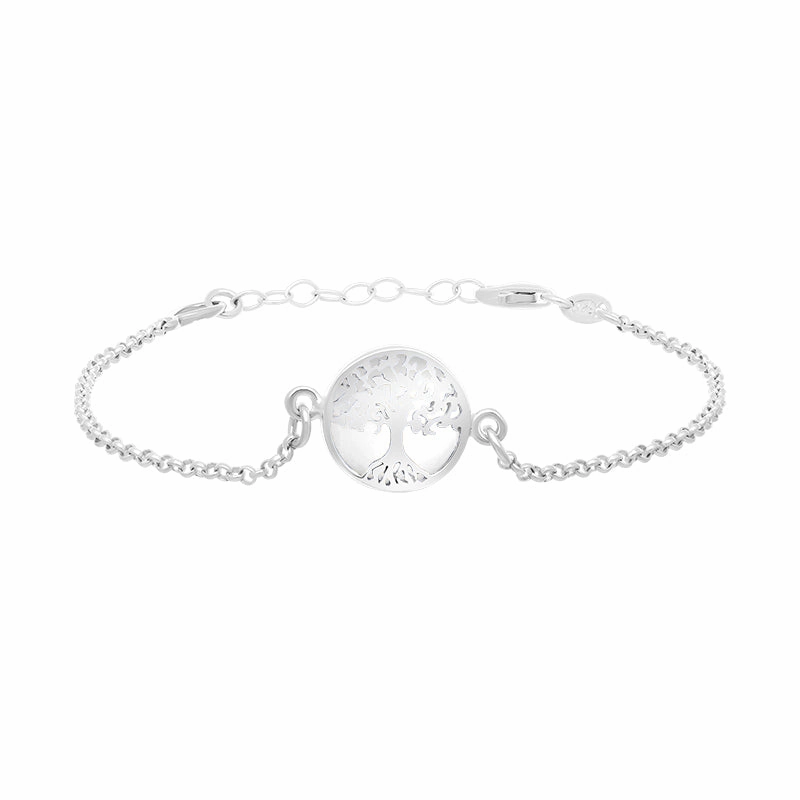 Sterling Silver Bauxite Round Tree of Life Chain Bracelet