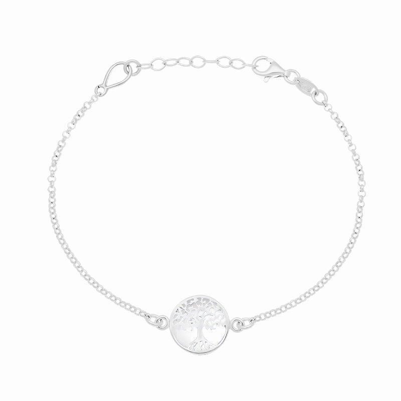 Sterling Silver Bauxite Round Tree of Life Chain Bracelet