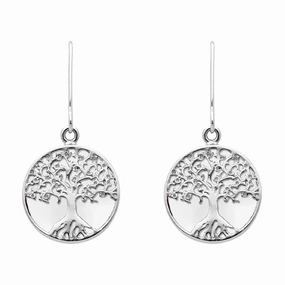 Sterling Silver Bauxite Round Tree of Life Drop Earrings