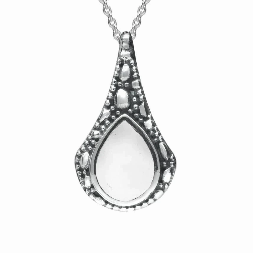 Sterling Silver Bauxite Stone Teardrop Oxidised Necklace