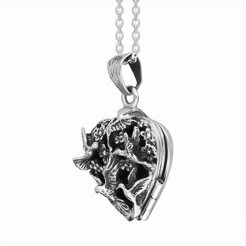Sterling Silver Bird Heart Small Locket Necklace