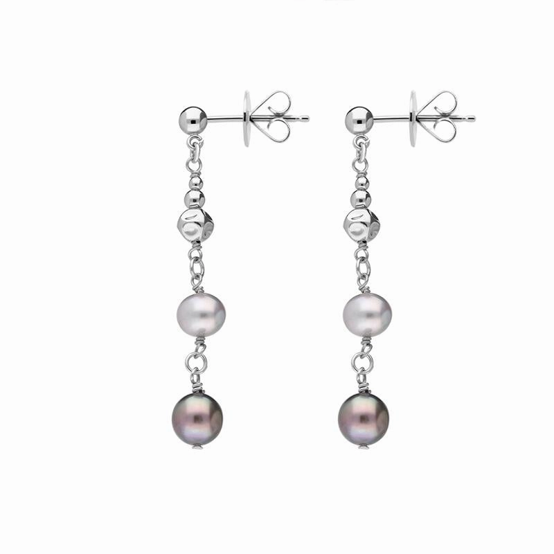 Sterling Silver Black and Grey Pearl Bead Drop Earrings D