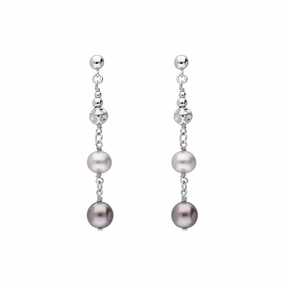 Sterling Silver Black and Grey Pearl Bead Drop Earrings D