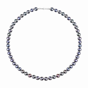 Sterling Silver Black Freshwater Pearl Necklace D