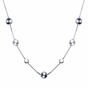 Sterling Silver Black Grey Pearl Five Stone Bead Necklace