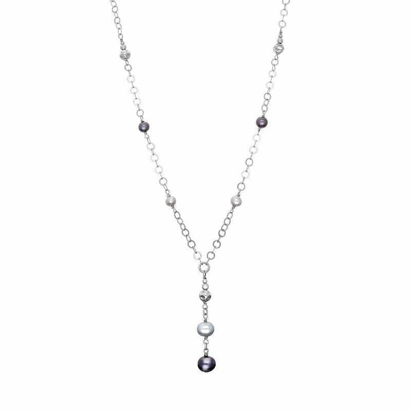 Sterling Silver Black Grey Pearl Ten Stone Bead Drop Necklace