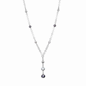 Sterling Silver Black Grey Pearl Ten Stone Bead Drop Necklace
