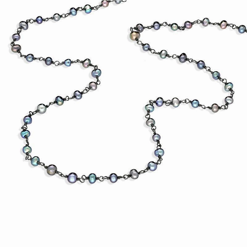 Sterling Silver Black Pearl Bead Chain Link Necklace