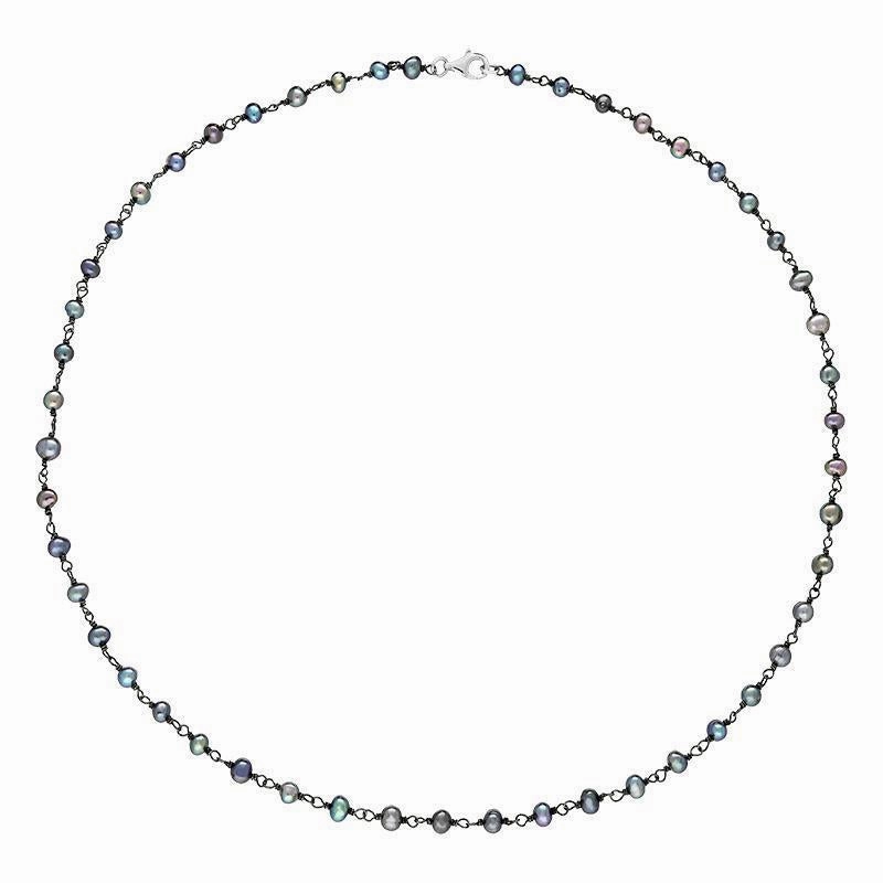 Sterling Silver Black Pearl Bead Chain Link Necklace