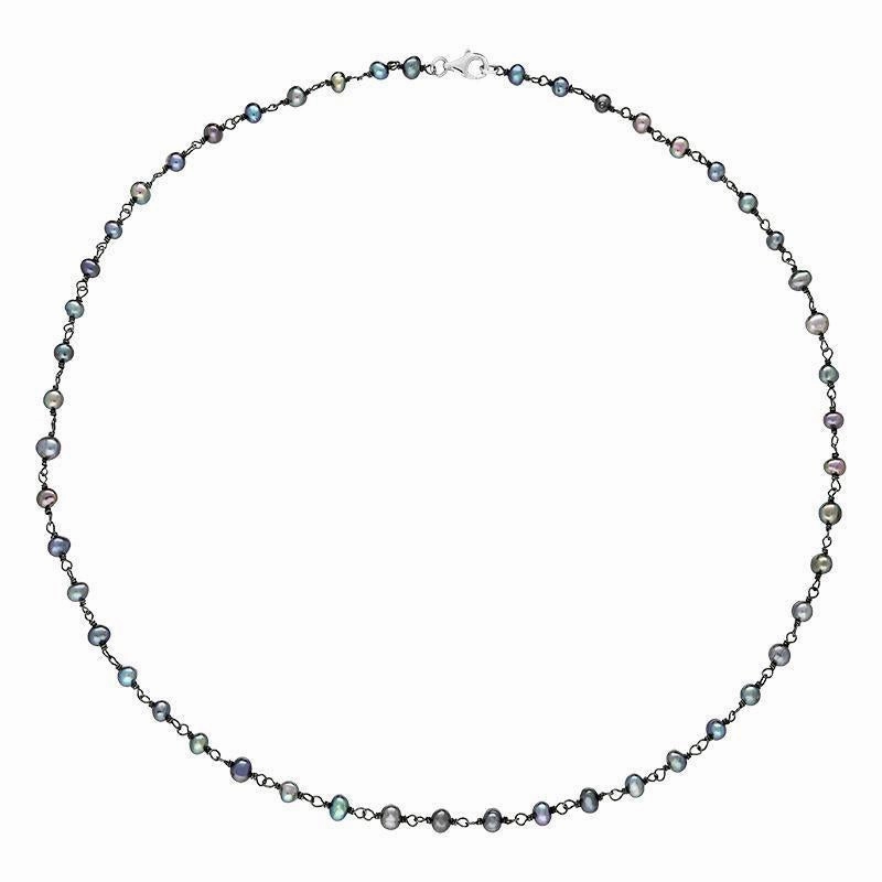Sterling Silver Black Pearl Bead Chain Link Necklace