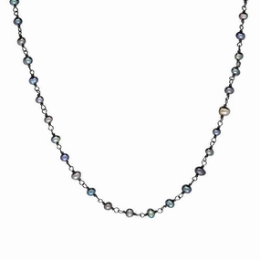 Sterling Silver Black Pearl Bead Chain Link Necklace