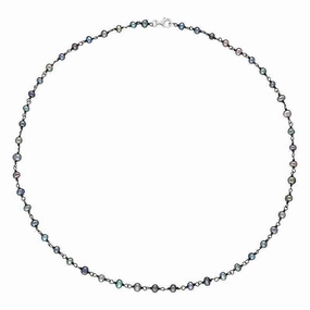 Sterling Silver Black Pearl Bead Chain Link Necklace