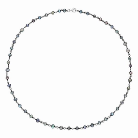 Sterling Silver Black Pearl Bead Chain Link Necklace