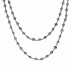 Sterling Silver Black Pearl Bead Chain Link Necklace