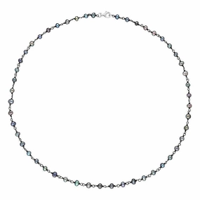 Sterling Silver Black Pearl Bead Chain Link Necklace