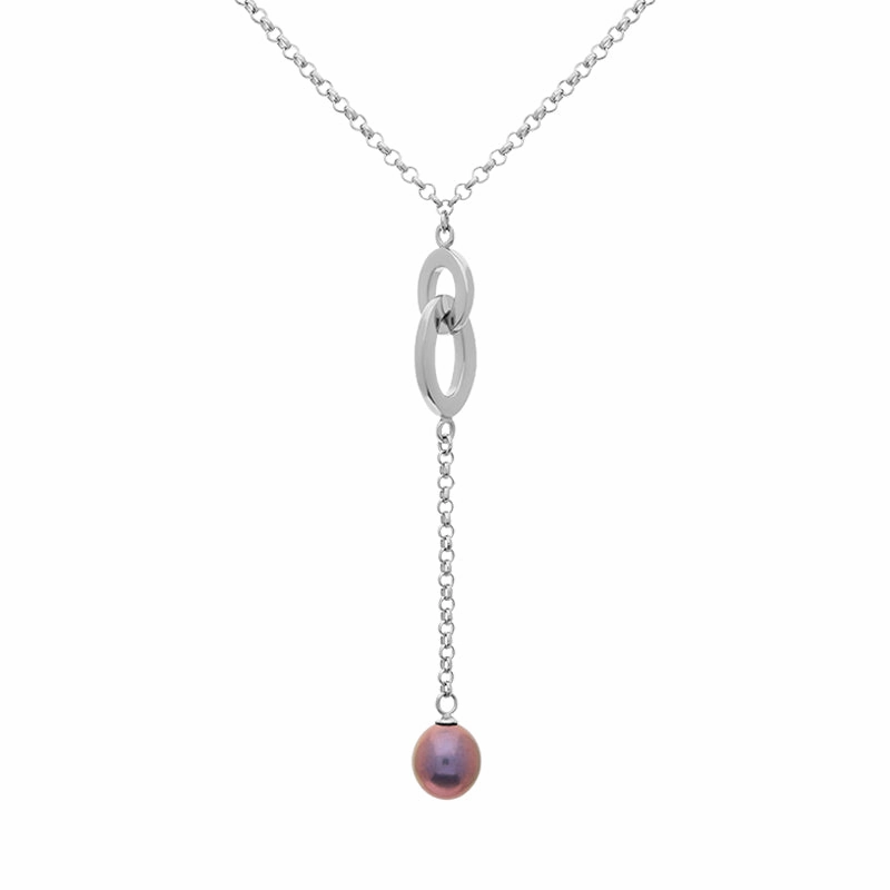 Sterling Silver Black Pearl Double Oval Drop Necklace D