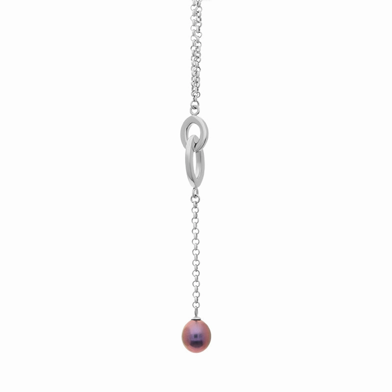 Sterling Silver Black Pearl Double Oval Drop Necklace D