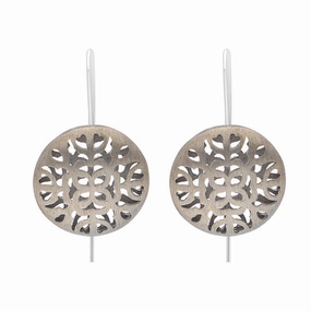 Sterling Silver Black Rhodium Round Cut Out Drop Earrings D