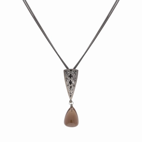Sterling Silver Black Rhodium Smokey Quartz Dropper Necklace D