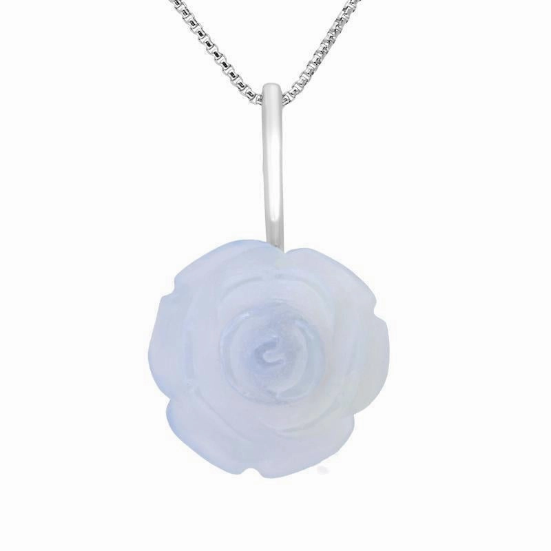 Sterling Silver Blue Chalcedony Tuberose 20mm Rose Necklace