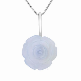 Sterling Silver Blue Chalcedony Tuberose 20mm Rose Necklace