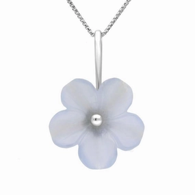 Sterling Silver Blue Chalcedony Tuberose 22mm Desert Rose Necklace