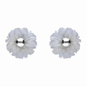 Sterling Silver Blue Chalcedony Tuberose 6mm Daisy Stud Earrings