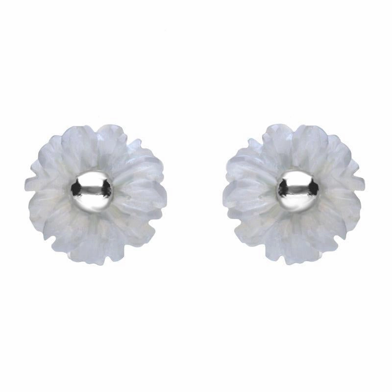 Sterling Silver Blue Chalcedony Tuberose 6mm Daisy Stud Earrings