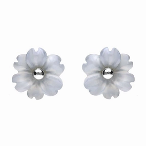 Sterling Silver Blue Chalcedony Tuberose 8mm Dahlia Stud Earrings