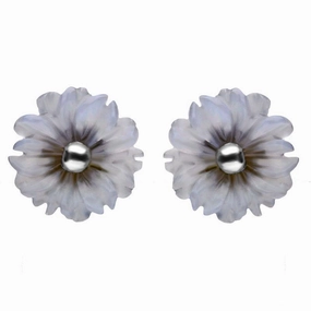 Sterling Silver Blue Chalcedony Tuberose 8mm Daisy Stud Earrings