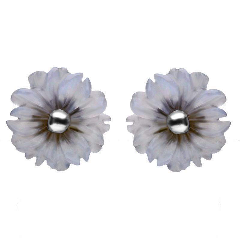 Sterling Silver Blue Chalcedony Tuberose 8mm Daisy Stud Earrings