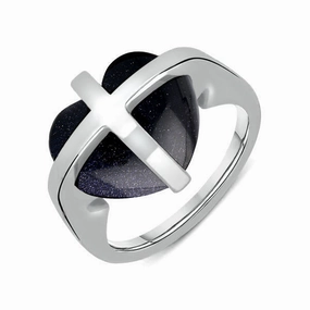 Sterling Silver Blue Goldstone Cross Heart Ring