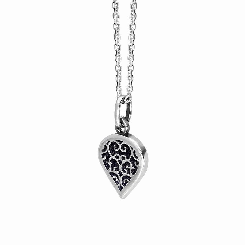 Sterling Silver Blue Goldstone Flore Filigree Small Heart Necklace