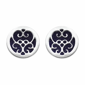 Sterling Silver Blue Goldstone Flore Filigree Stud Earrings
