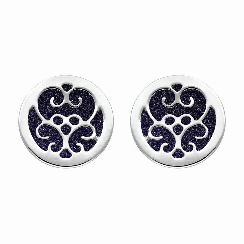 Sterling Silver Blue Goldstone Flore Filigree Stud Earrings