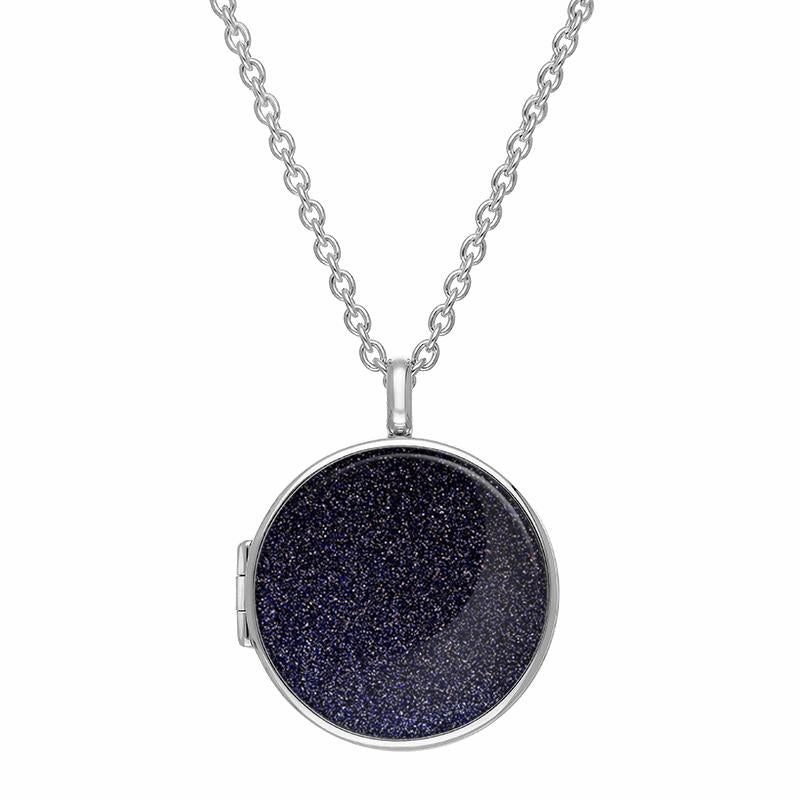 Sterling Silver Blue Goldstone Large Round Locket