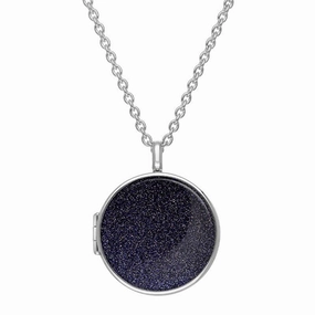 Sterling Silver Blue Goldstone Large Round Locket