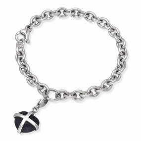 Sterling Silver Blue Goldstone Small Cross Heart Charm Bracelet D