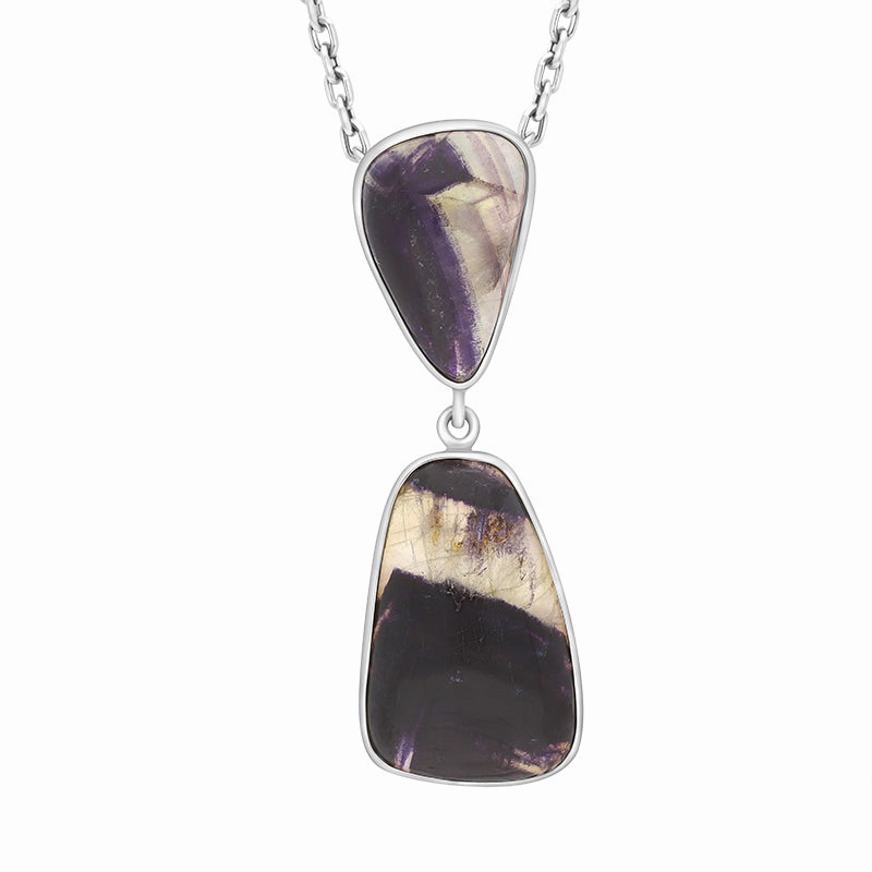 Sterling Silver Blue John 2 Stone Abstract Drop Necklace D