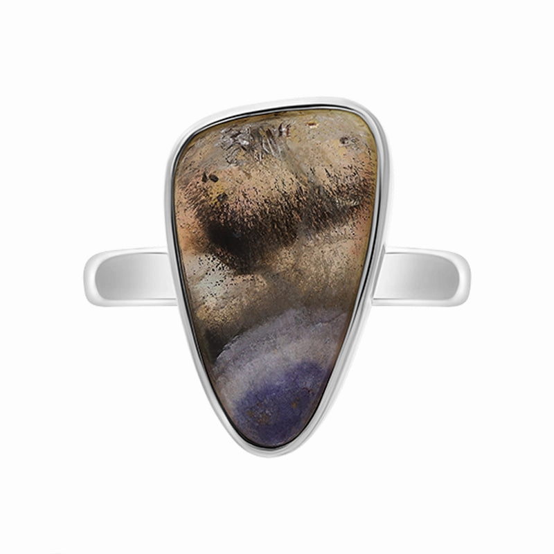 Sterling Silver Blue John Abstract Curved Triangle Shaped Ring D