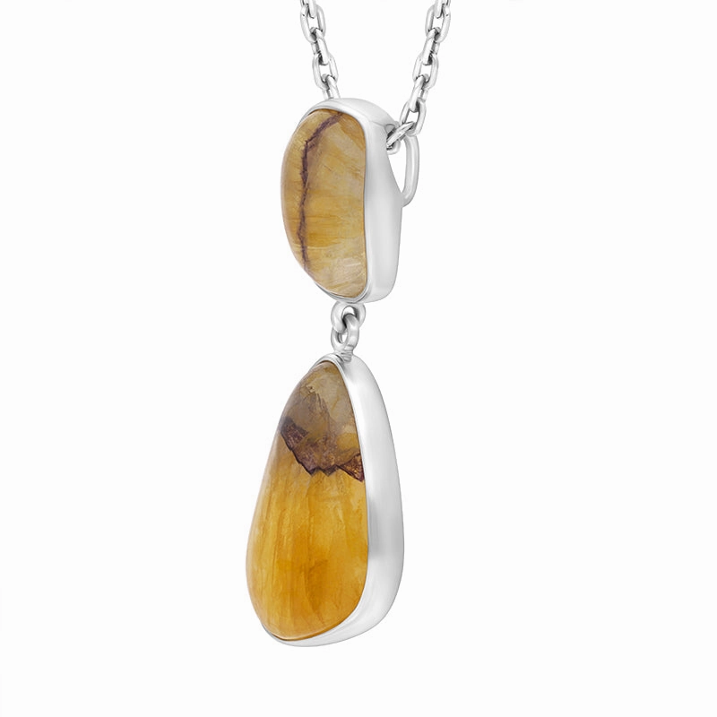 Sterling Silver Blue John Abstract Oval Two Stone Drop Necklace D