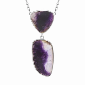 Sterling Silver Blue John Abstract Oval Two Stone Drop Necklace D