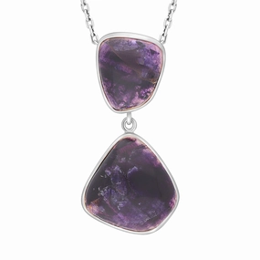 Sterling Silver Blue John Abstract Two Stone Drop Necklace D